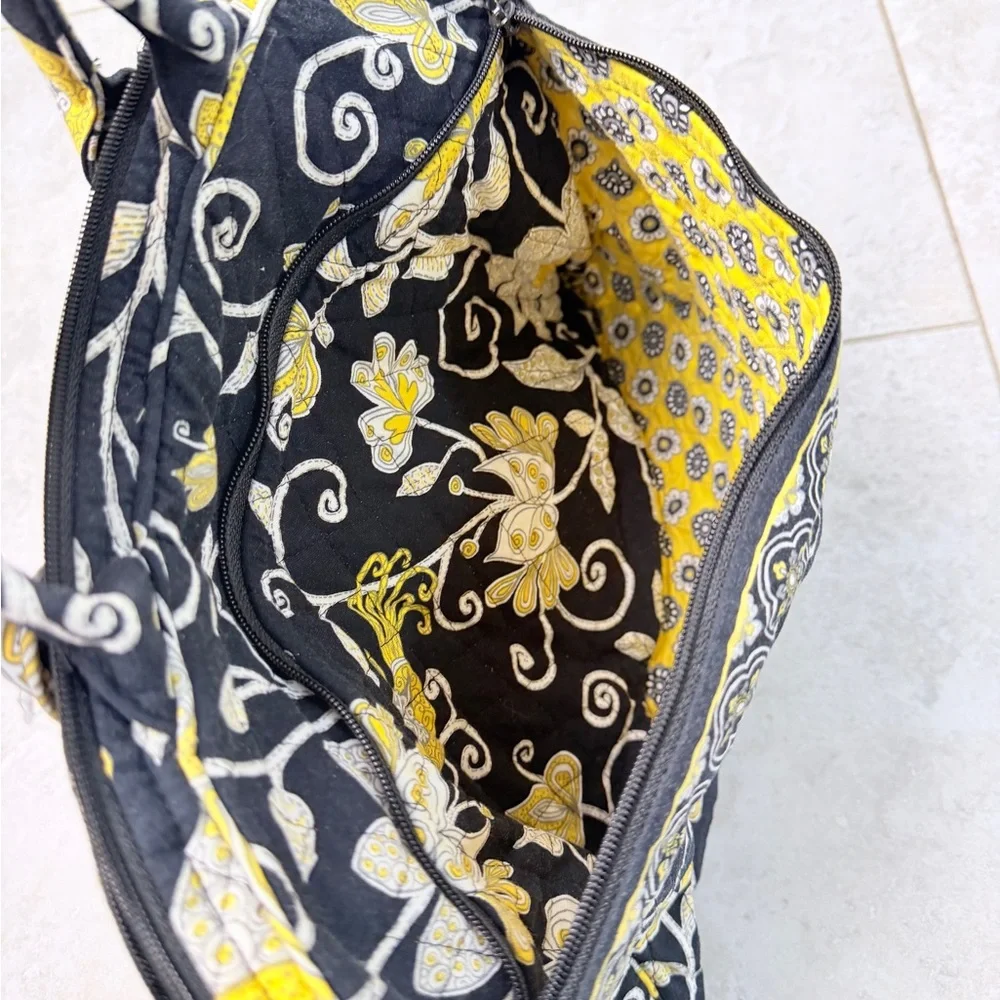 Vera Bradley Yellow Bird Black Floral Quilted Laptop Travel Tote Bag Carry